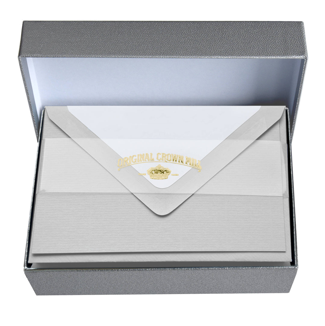 Classic Laid Note Cards in Silver Box