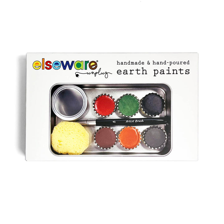 Set of handmade earth paints with a brush on a white background, branded as 'elseware'.