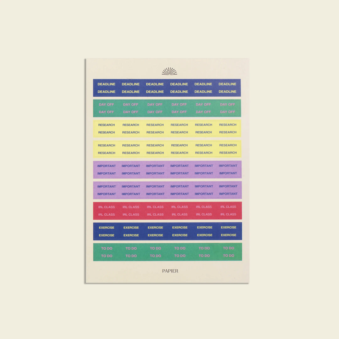 Colorful task list poster with 'PAPIER' branding on a beige background