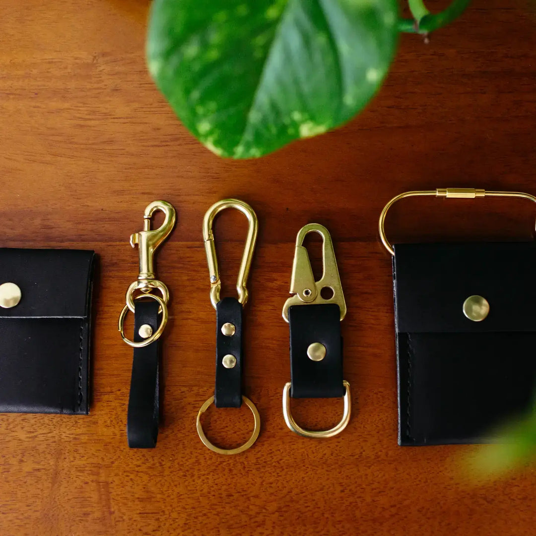 Tuxedo Carabiner / Solid Brass & Leather Clip Fob Keychain