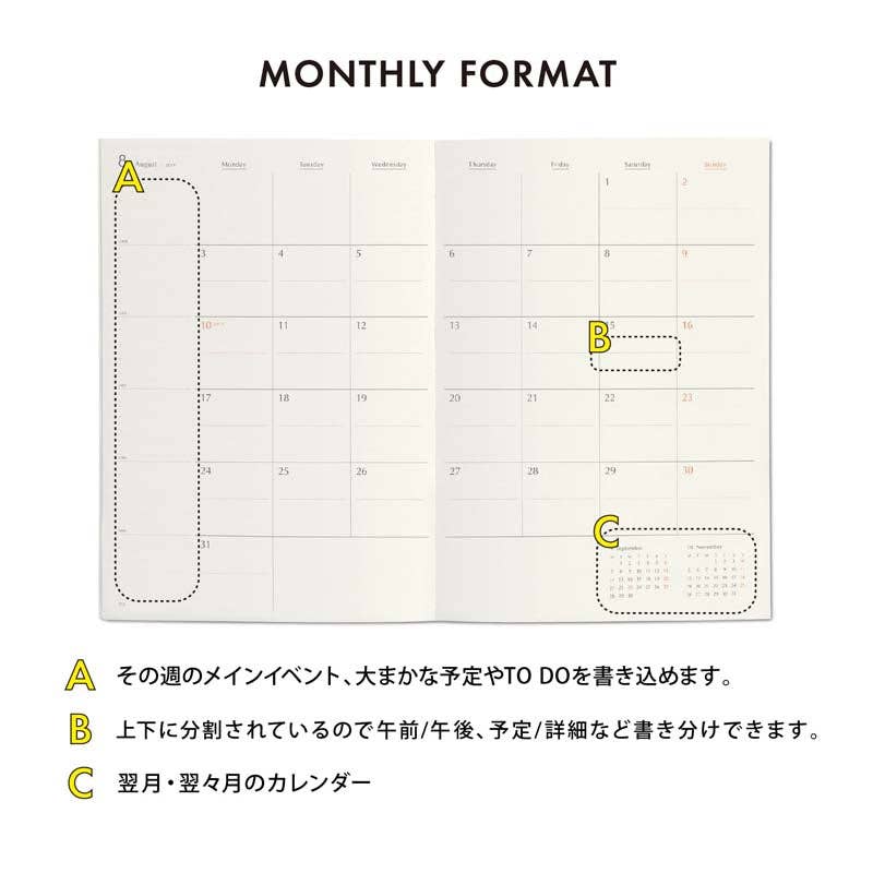Monthly calendar format with labels and text in Japanese