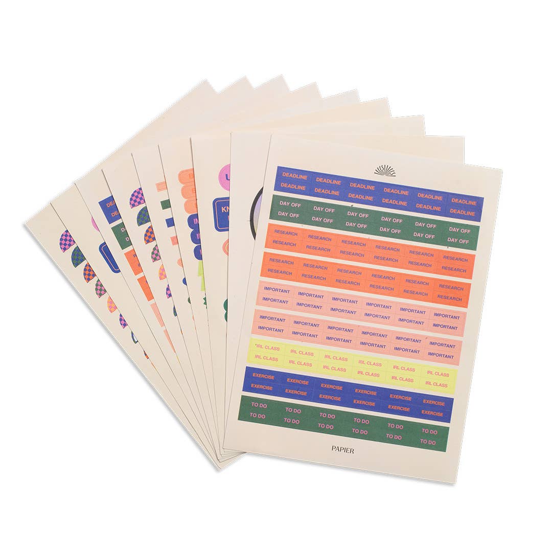 Set of colorful priority labels on a white background