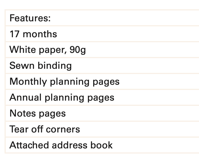 List of features on a white background