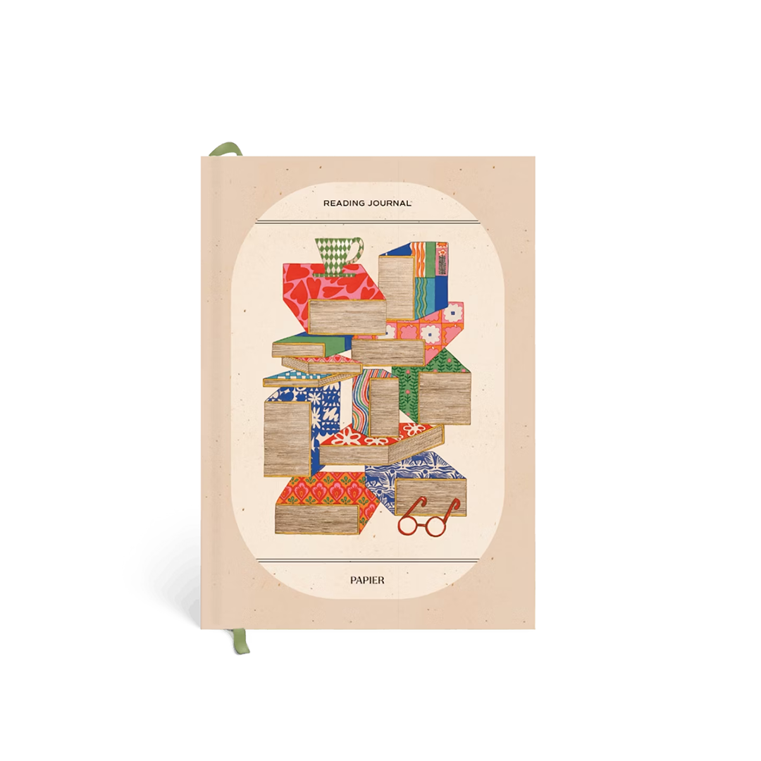 Reading Journal with colorful book illustration on a white background