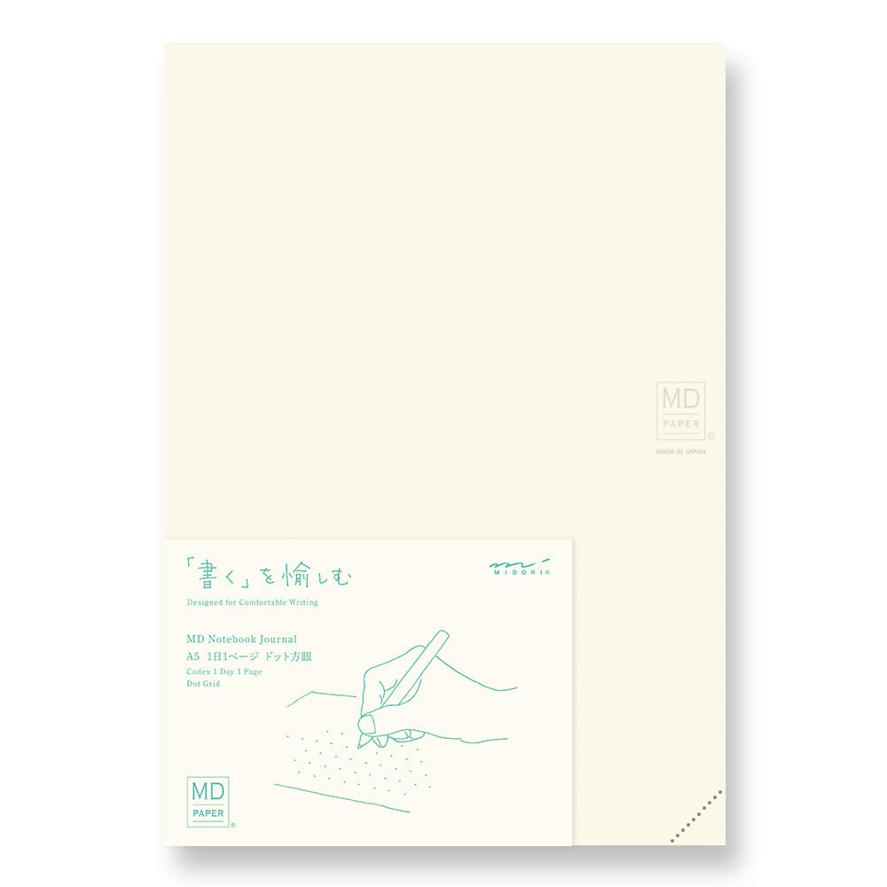 white notebook with dotted lines.