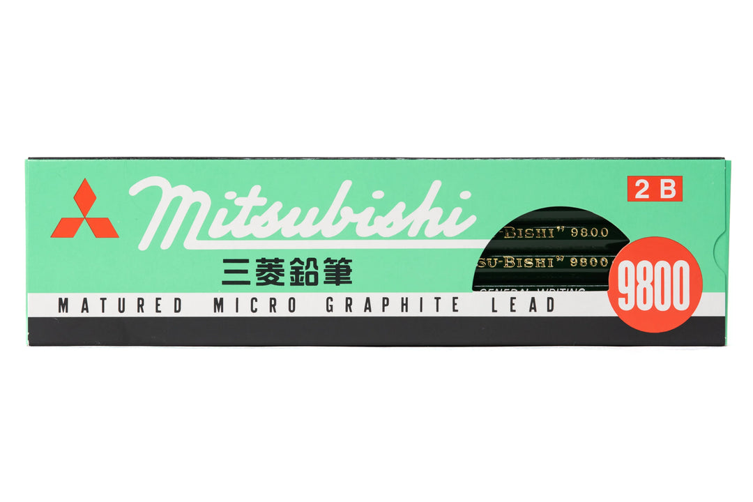 Mitsubishi 9800 pencil lead packaging with green background