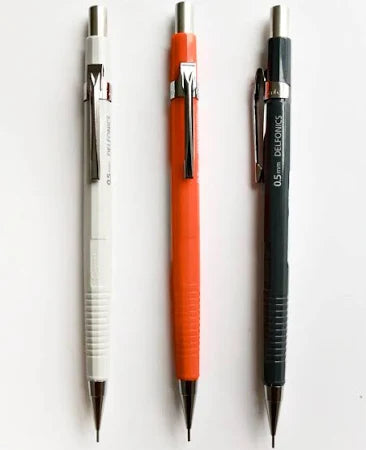 a red, grey and black mechanical pencil 