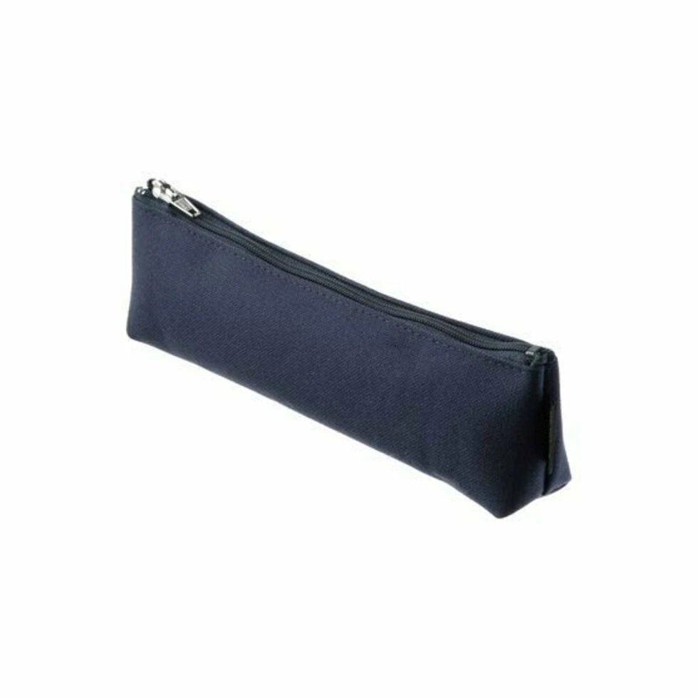 Navy blue pencil case with a zipper on a white background