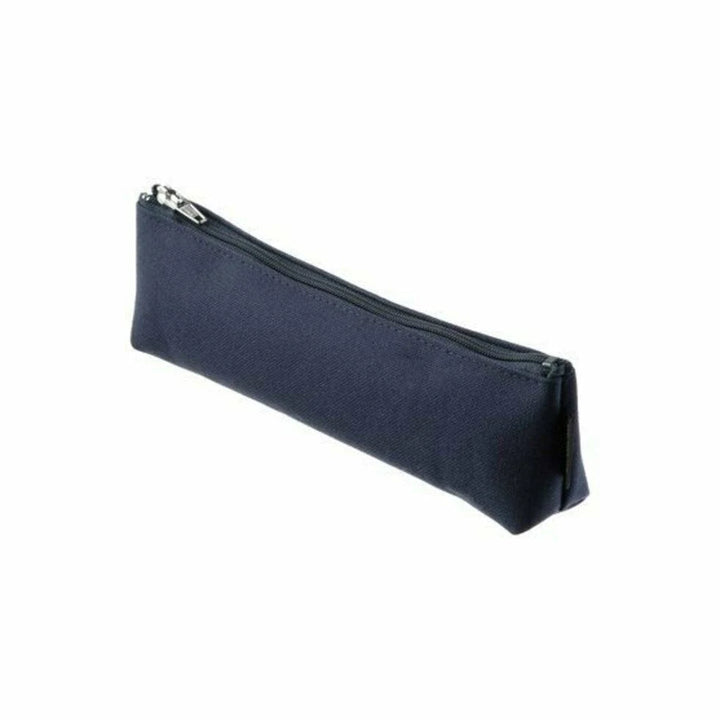 Navy blue pencil case with a zipper on a white background