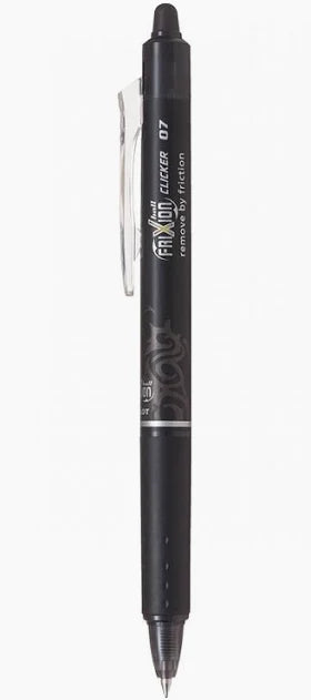 Black pen with visible branding on a white background